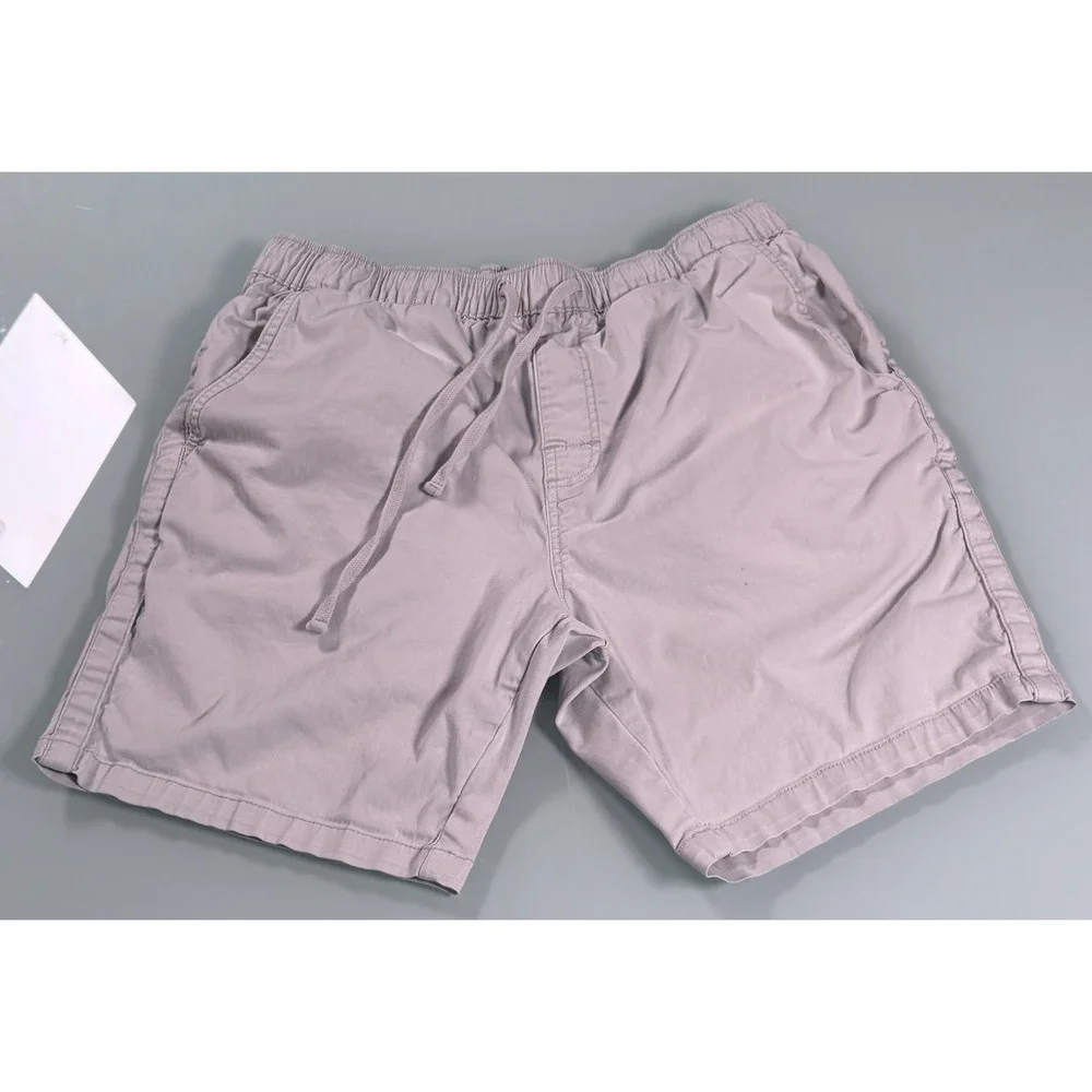 KATIN Solid Beige Cotton Blend Mens Drawstring Patio Shorts - Medium